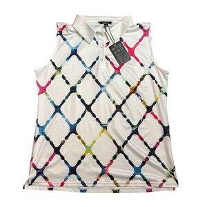 Acegolfs Women's Sleeveless Golf Polo White Colorful XL
